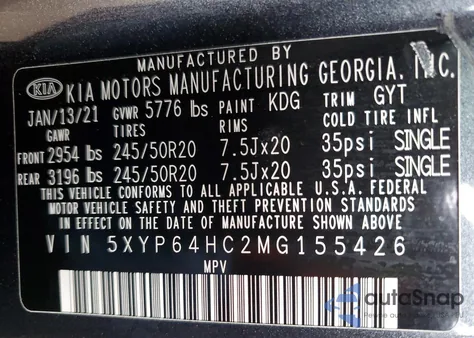 2021 Kia Telluride S z USA, uszkodzony, nr VIN 5XYP64HC2MG155426